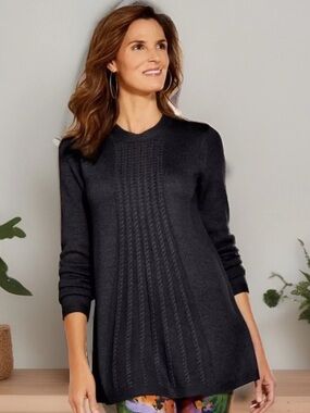 SOFT SURROUNDINGS Sweater Womens Small Black SYDNEY Cable Knit A-Line Pullover